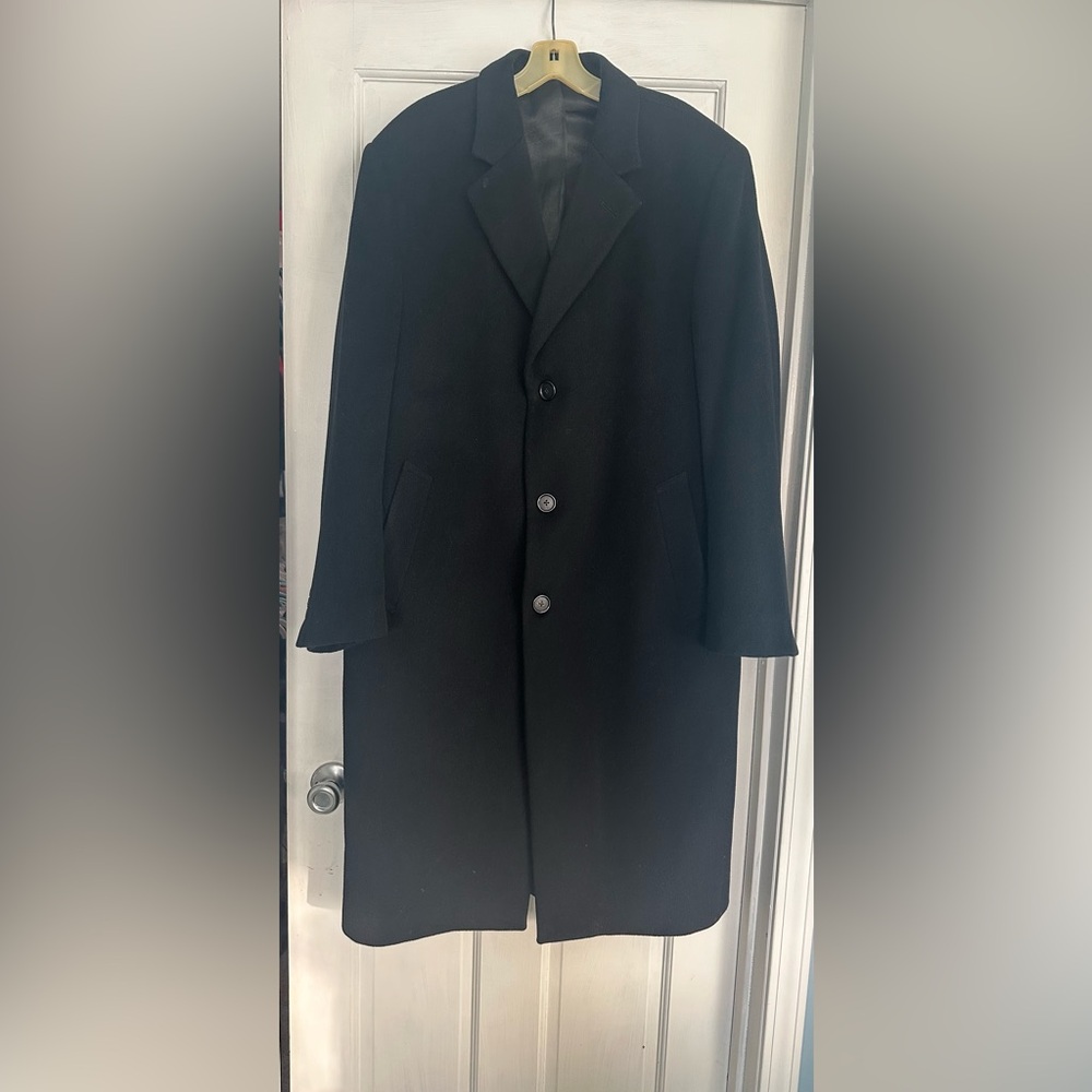 Men’s Alfani Wool/Cashmere Blend Long Black Trench Over Coat Size 42R Jacket
